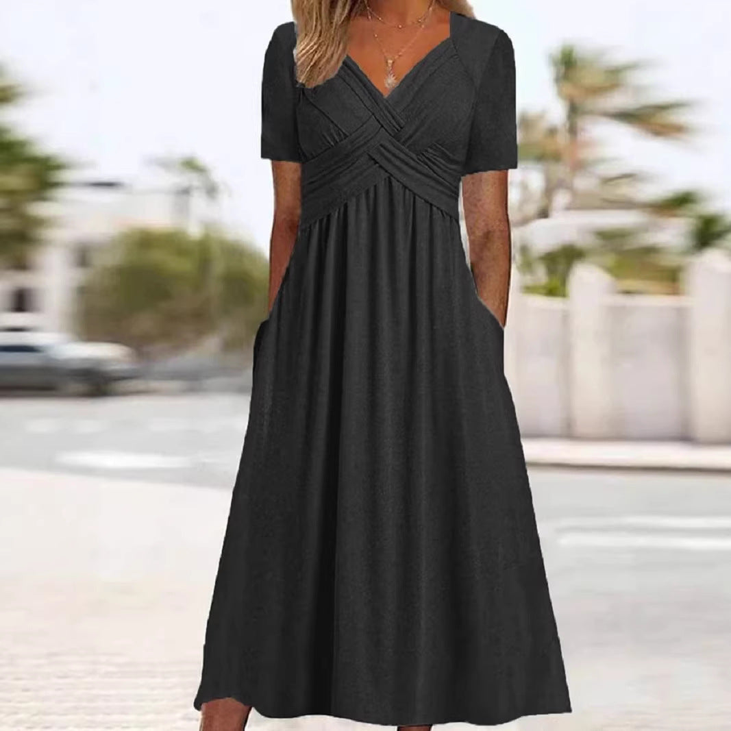 Women's High-grade Elegant Pullover Solid Color Sleeve Round Skirts