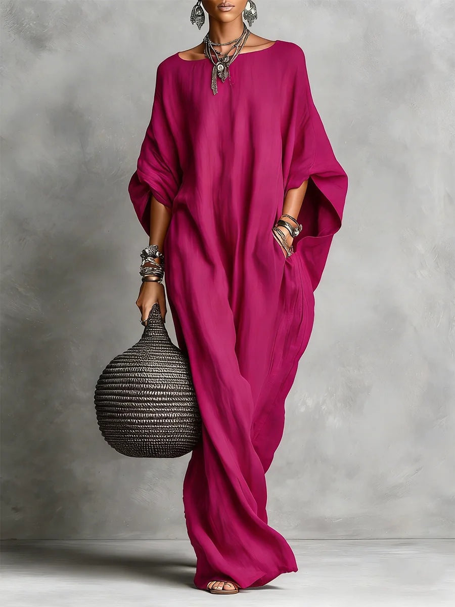Women's Retro Solid Color Temperament Long Sleeve Dress