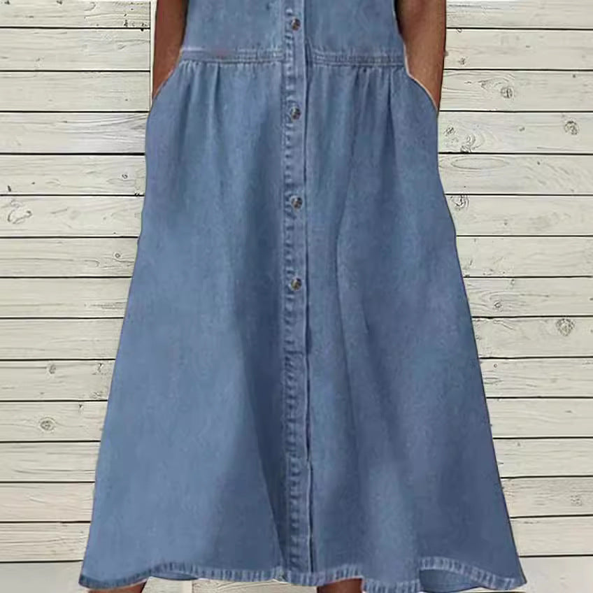 Slouchy Graceful Collar Casual Denim Sleeve Dress