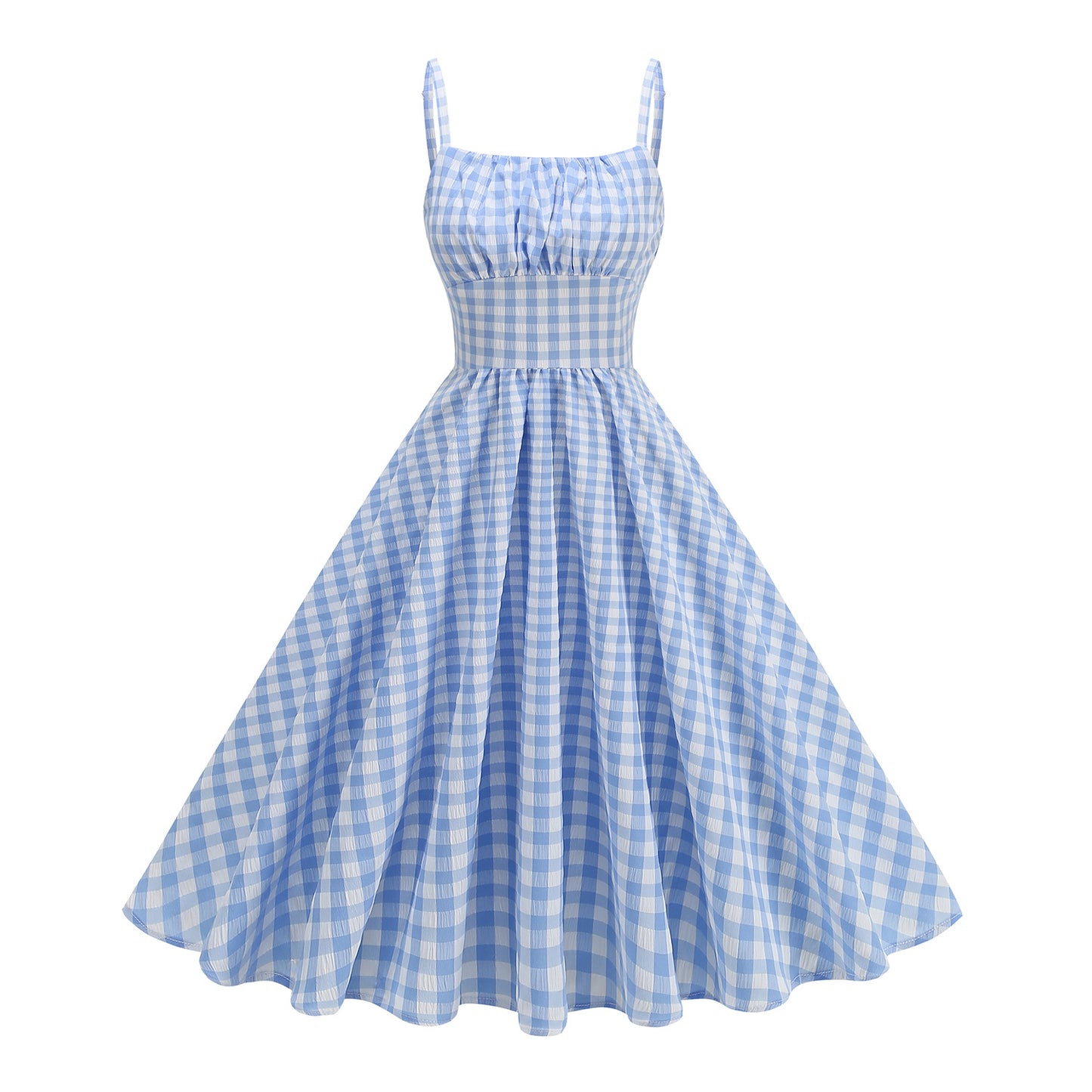 Hepburn Style Retro Seaside Travel Wear Fresh British Lattice Strap Dress