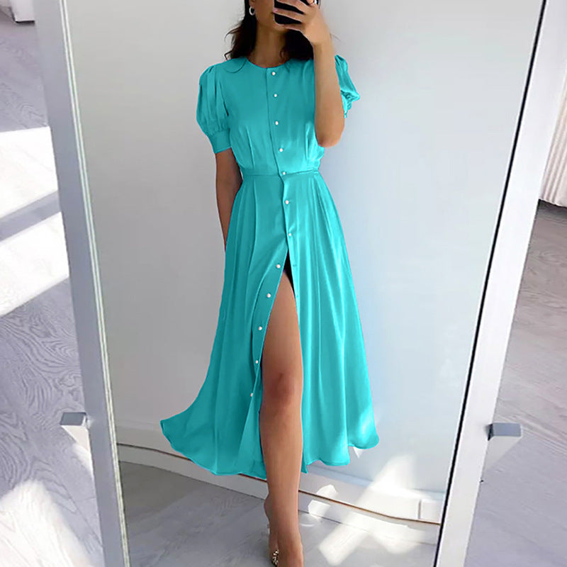 Solid Color Elegant Slim High Waist Dresses