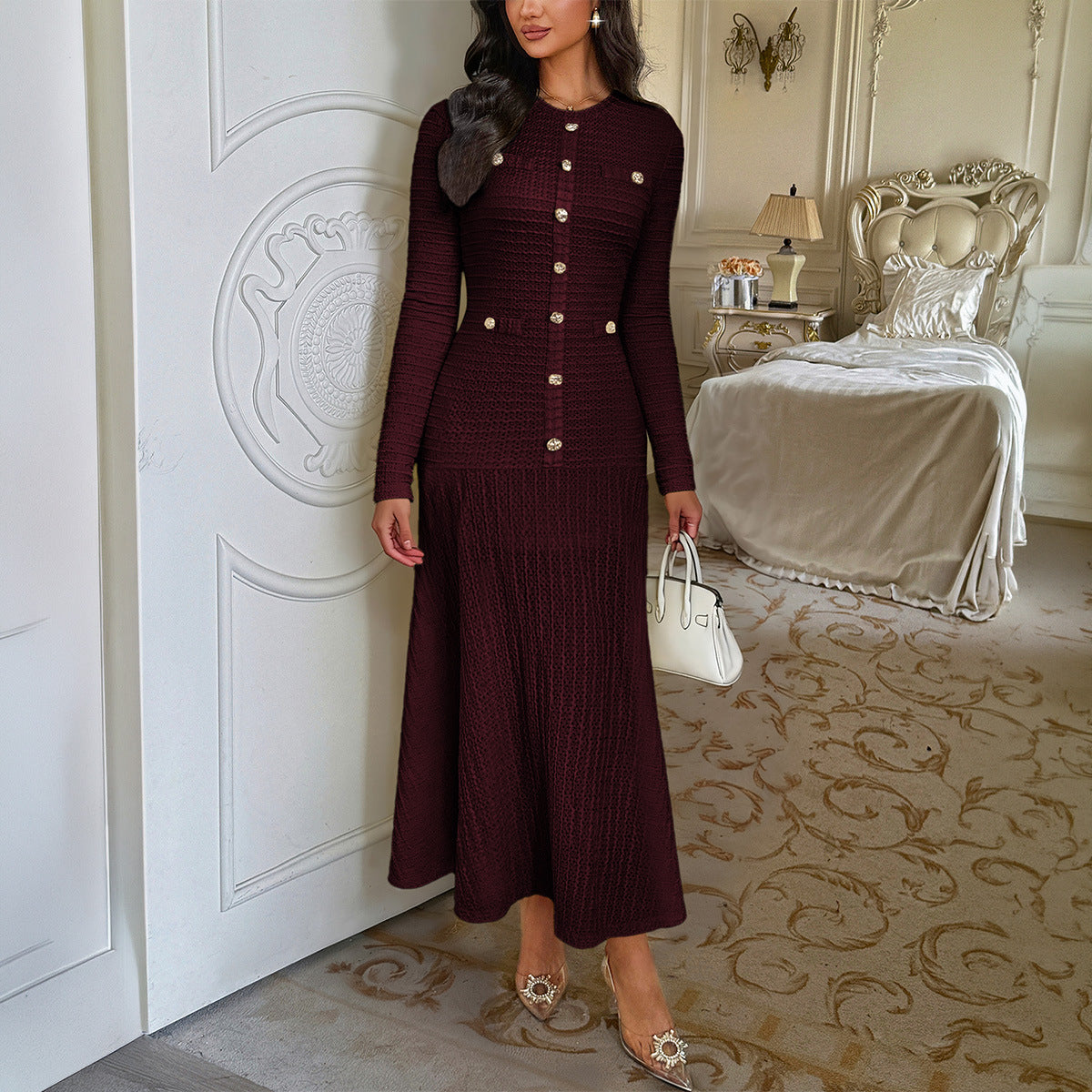 Women's Elegant Style Sleeve Solid Color Maxi Clothing