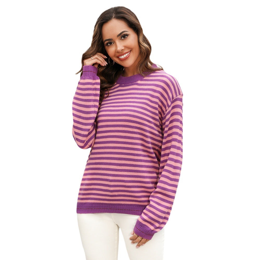 Women's Spring Clothes Stripes Contrast Color Long Knitwear