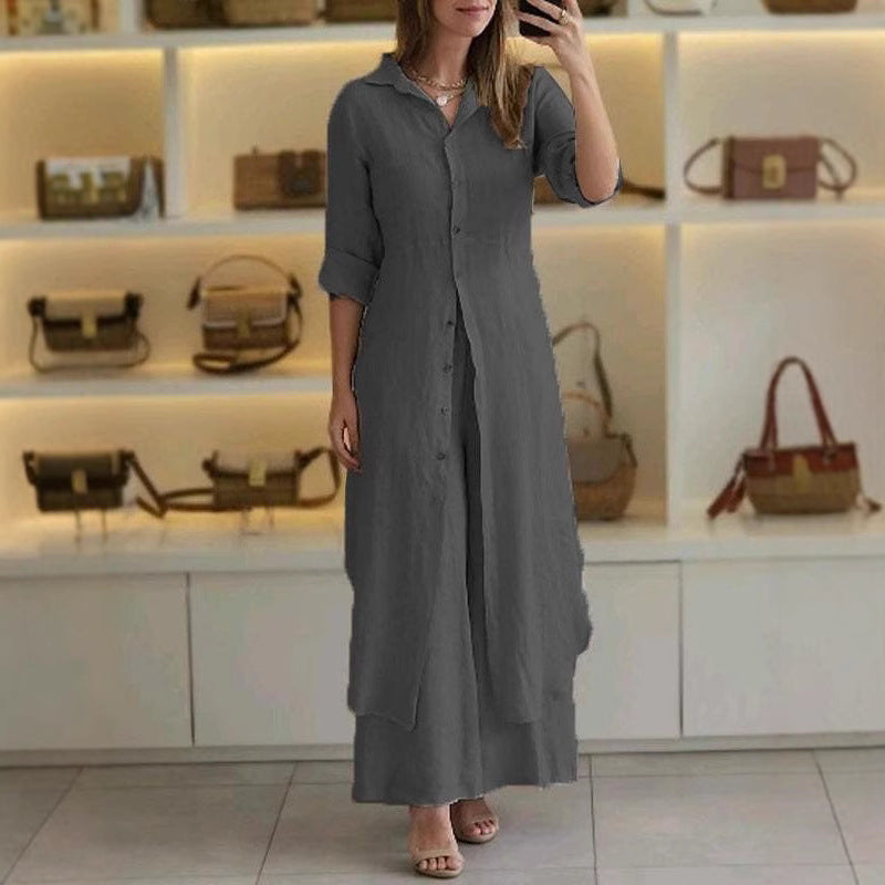 Women's Linen Elegant Long-sleeved Two-piece Set Fashion Casual Suit
