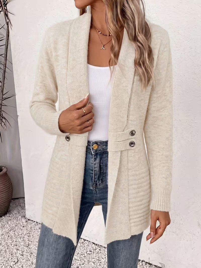 Women's Casual Double-breasted Decorative Band Idle Style Sweaters