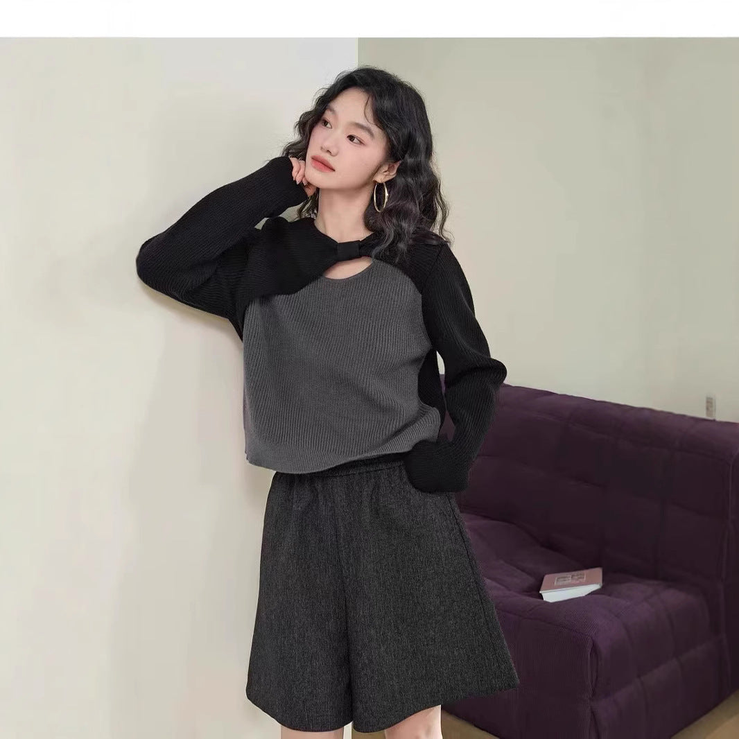 Women's Bow Asymmetric Slim Fit Hollow Out Sweater
