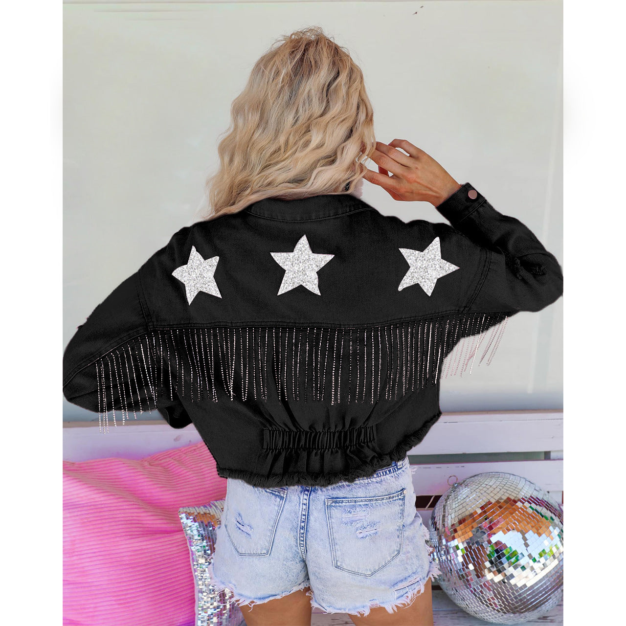 Women's Elegant Tassel Frayed Hem Denim Jackets