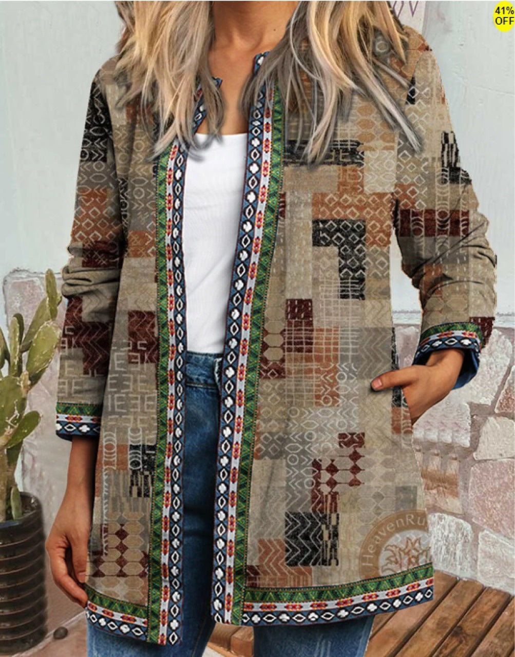 Women's Ethnic Style Floral Print Long Sleeve Jackets