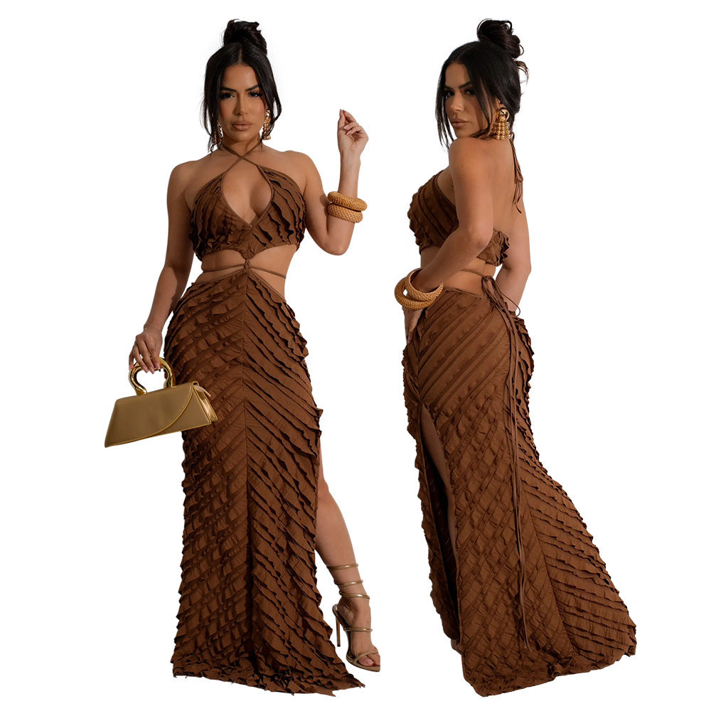 Women's Louver Sexy Halter Lace Up Slim Fit Dresses
