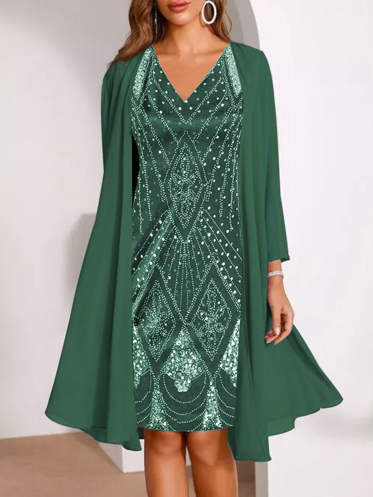 Chiffon Two-piece Long Digital Printed Sleeve Dress