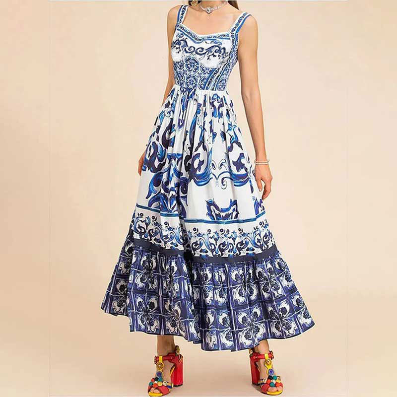 Women's Spring Bohemian Elegant Mid-length Large Swing Printing Dresses