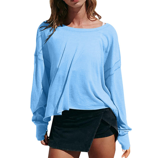 Women's Loose Long-sleeved Backless Age Reducing Round Blouses