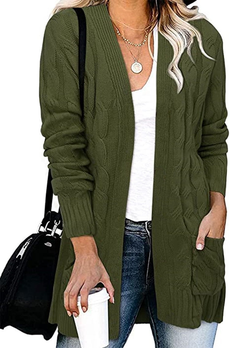 Women's Twist Knit Solid Color Loose Coats