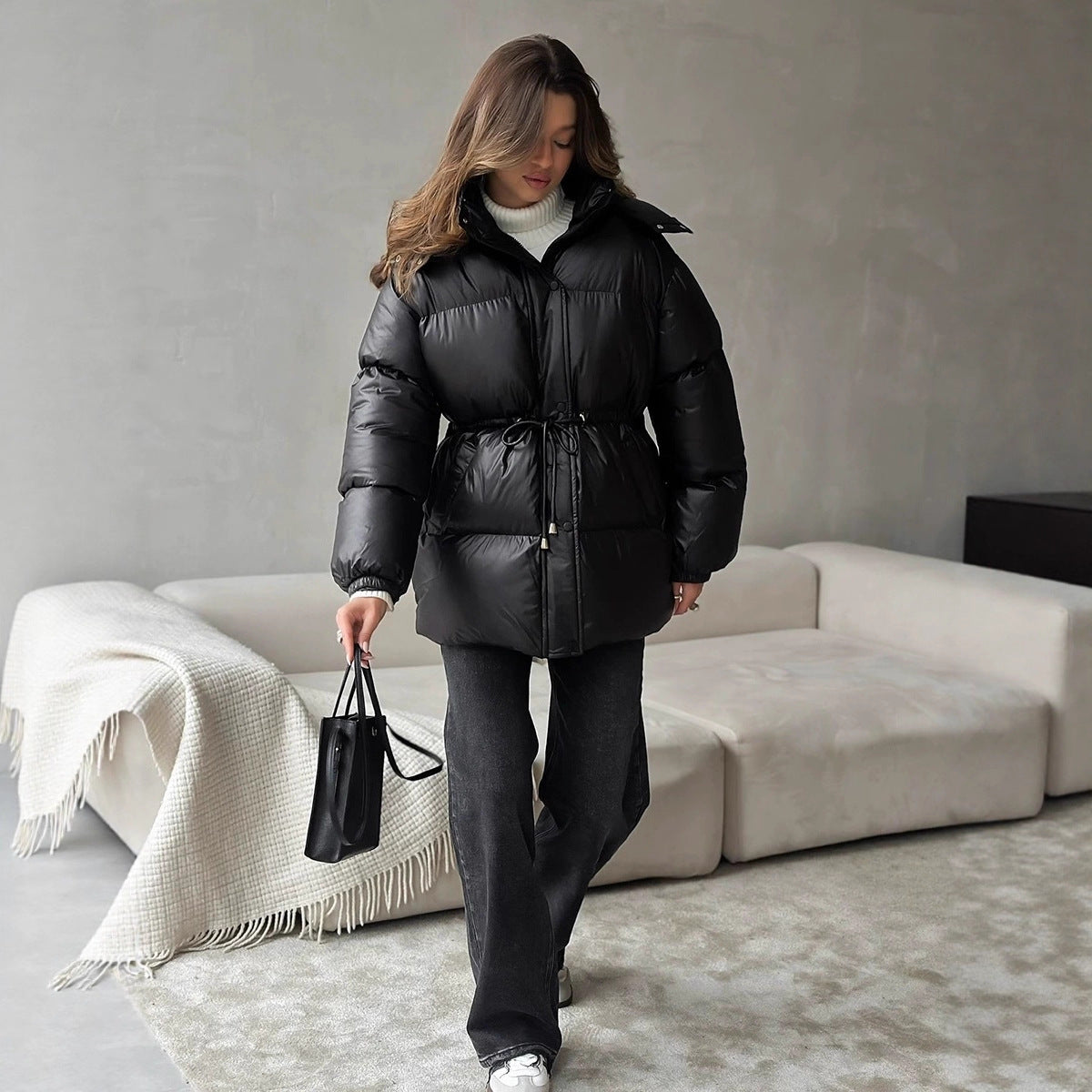 Drawstring Winter Hooded Zipped Comfortable Thermal Coats