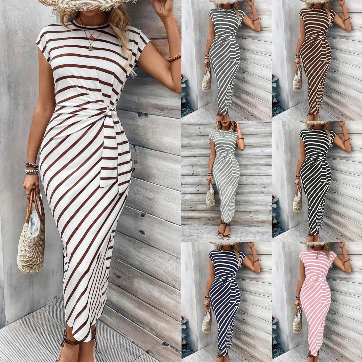 New Women's Waist Strap Sleeve Long Dress