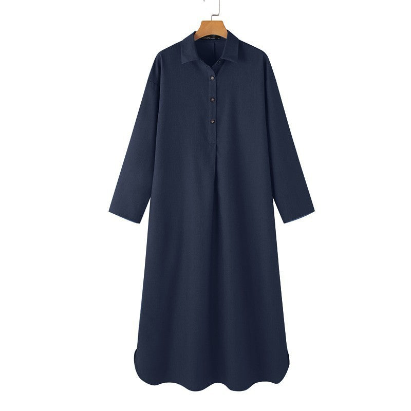 Women's Style Long Sleeve Lapel Solid Color Dresses