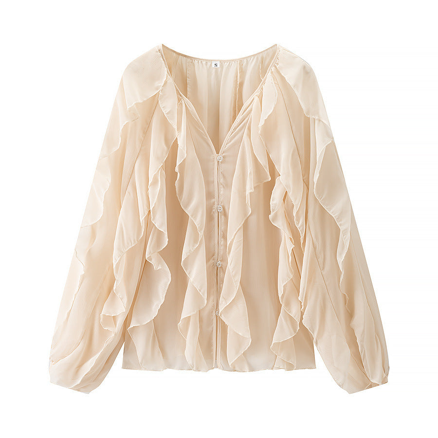 Women's Spring Single Breasted Long Sleeve Laminated Blouses