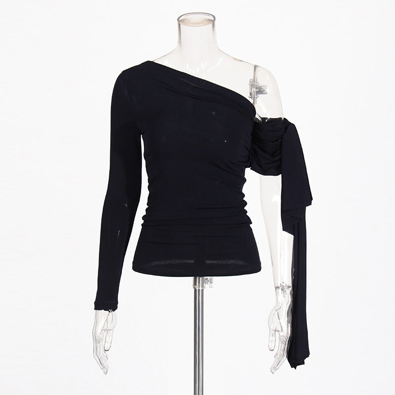 Women's Autumn French Minority Diagonal Collar Asymmetric Blouses