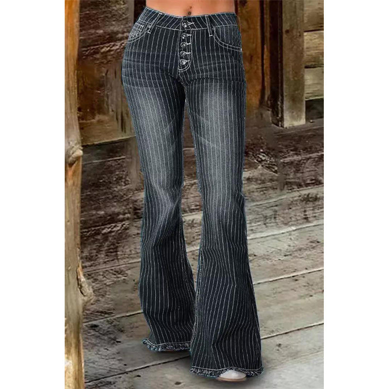 Women's Elegant Versatile Durable Stripes Bell-bottom Jeans