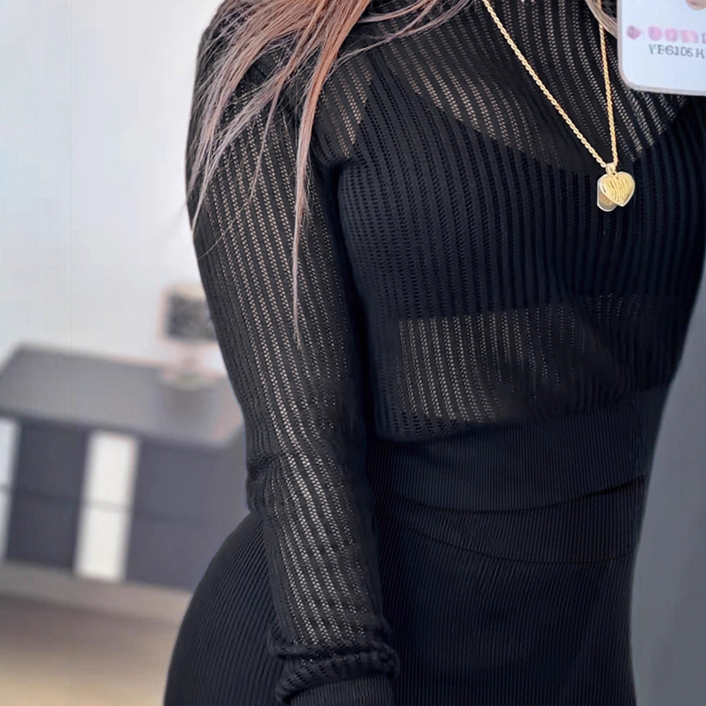 Women's Sunken Stripe Micro Transparent Knitted Wide Dresses