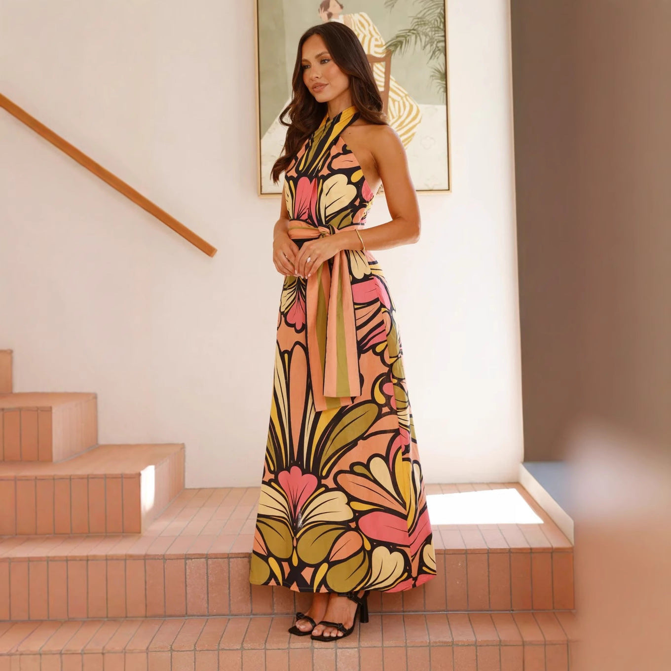 Elegant Halter Linen Long Large Hem Dresses