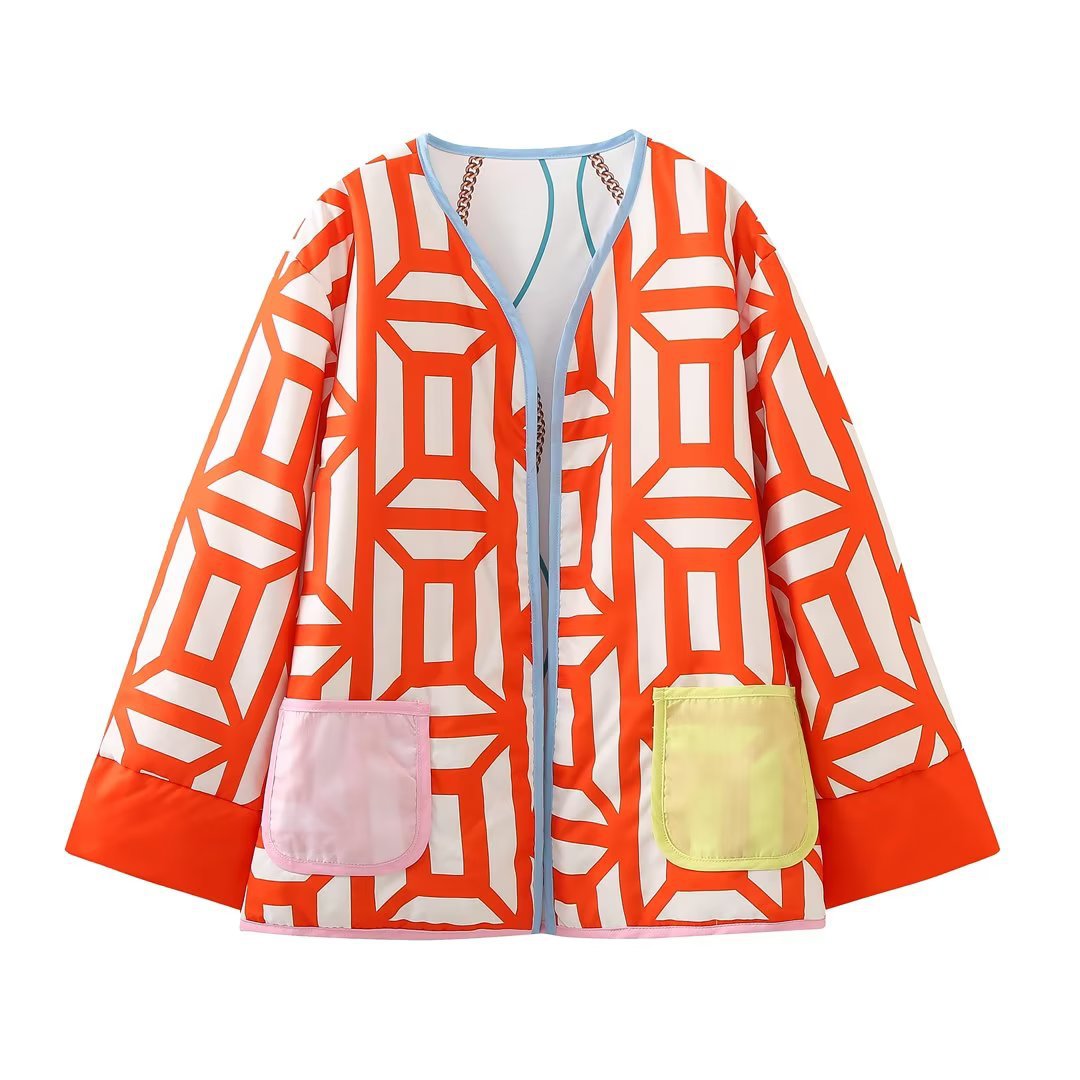 Women's Two-sided Printed Pocket Decoration Cotton Jackets