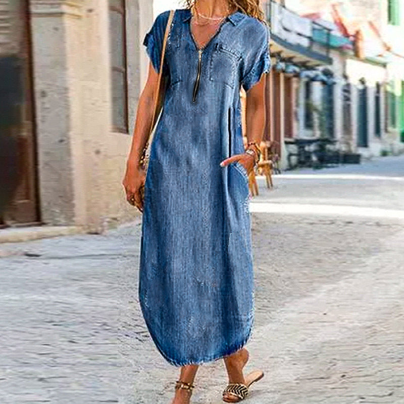 Women's Simple Comfortable Summer Elegant Zipper Sleeve Dress