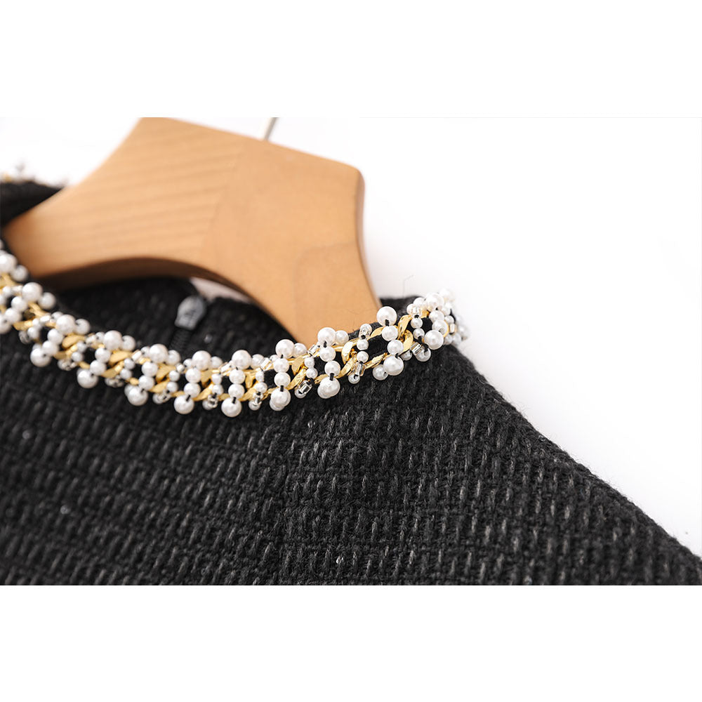 Women's Half Turtleneck Beaded Dress For Spring Dresses