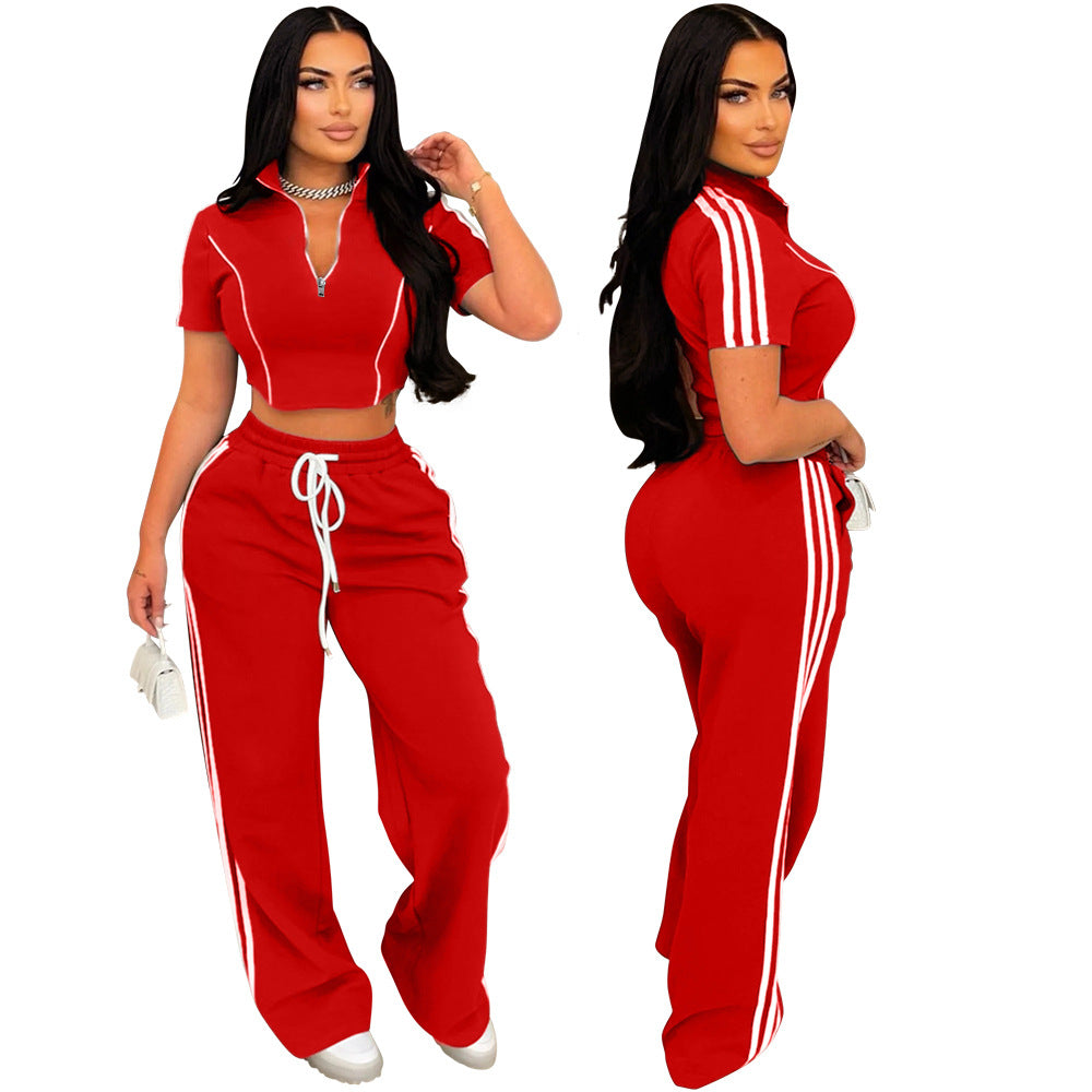 Women's Fashion Casual Two-piece Zipper T-shirt Style Suits