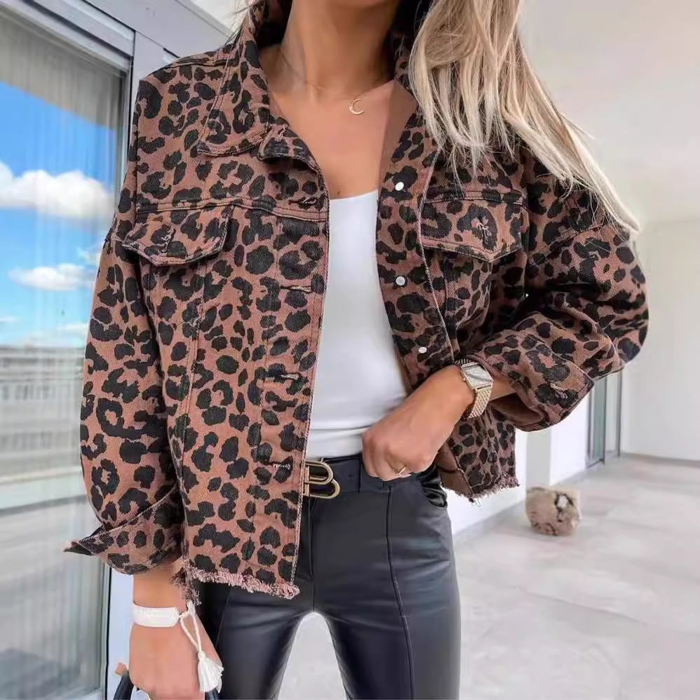 Women's Cool Graceful Leopard Print Denim Jackets