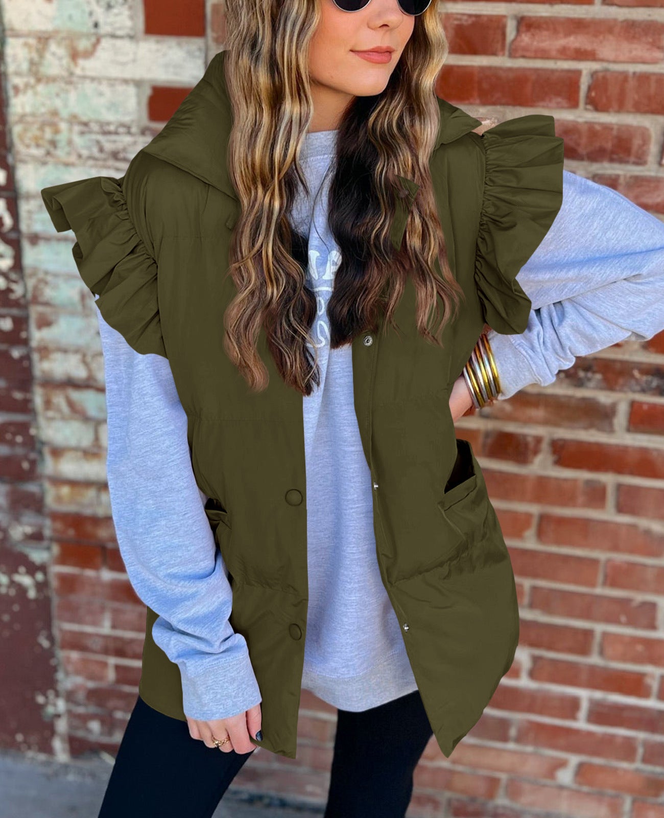 Pockets Flying Sleeves Elegant Stand Collar Vests