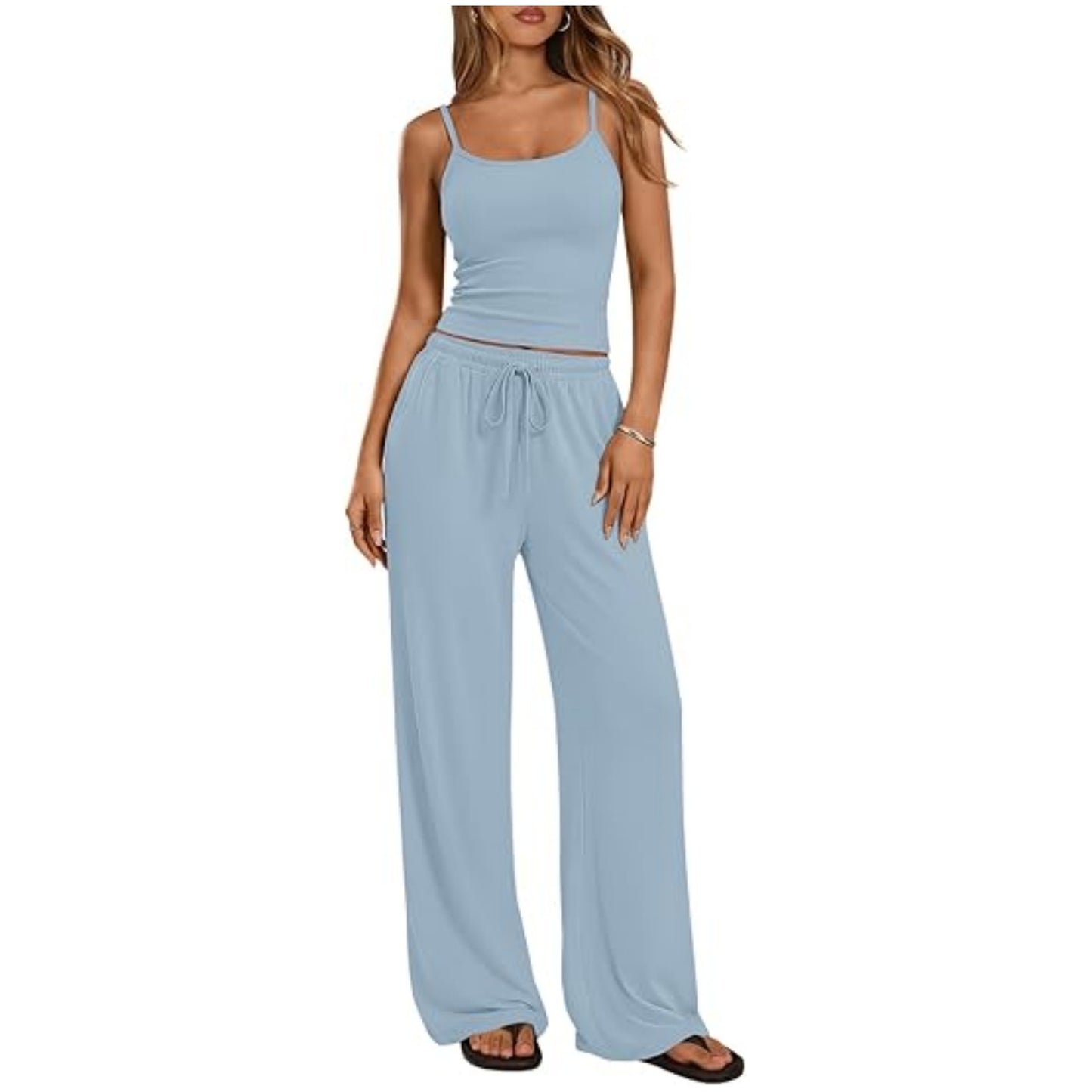 Women's Solid Color Camisole Wide Leg Set Suits