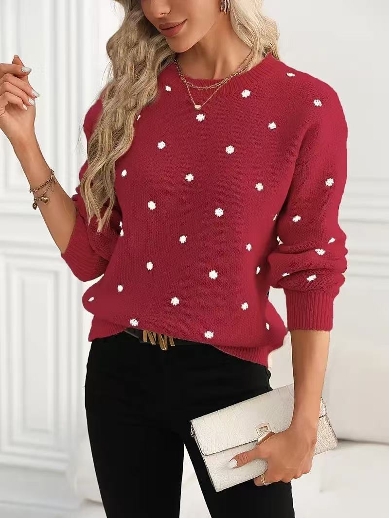 Women's Dot Round Neck Loose Niche Retro Sweater
