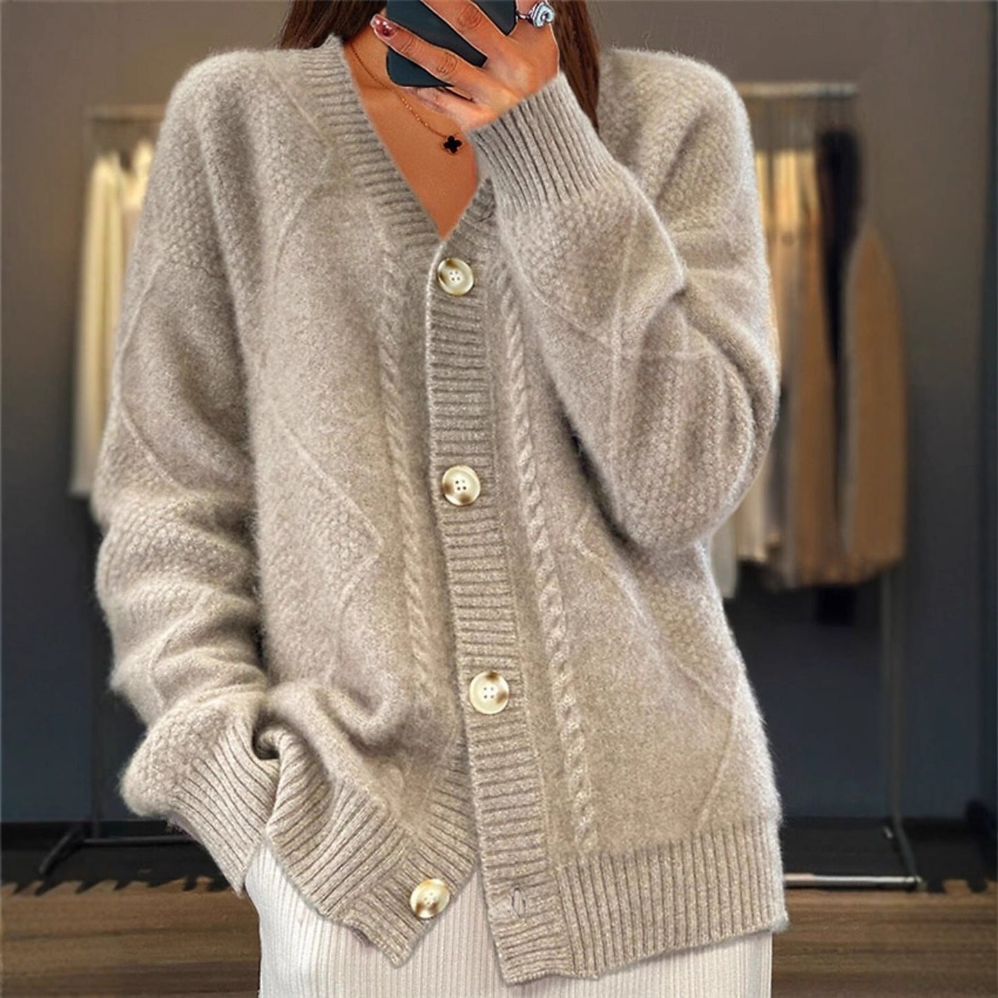 Women's Solid Color Long Sleeve Knitted Breasted Coats