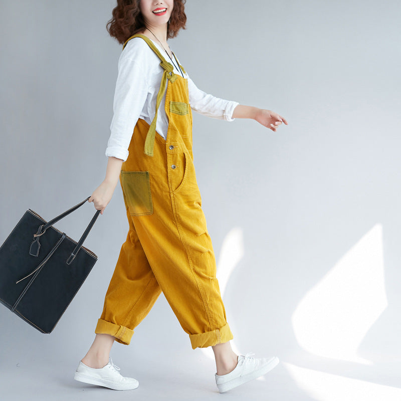 Make Old Ripped Corduroy Hanging Crotch Suspender Casual Pants
