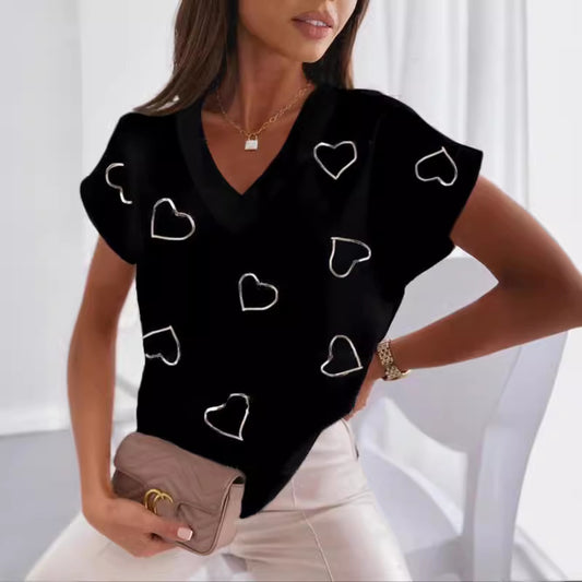 Women's Loose Heart Printing Short-sleeved T-shirt Blouses
