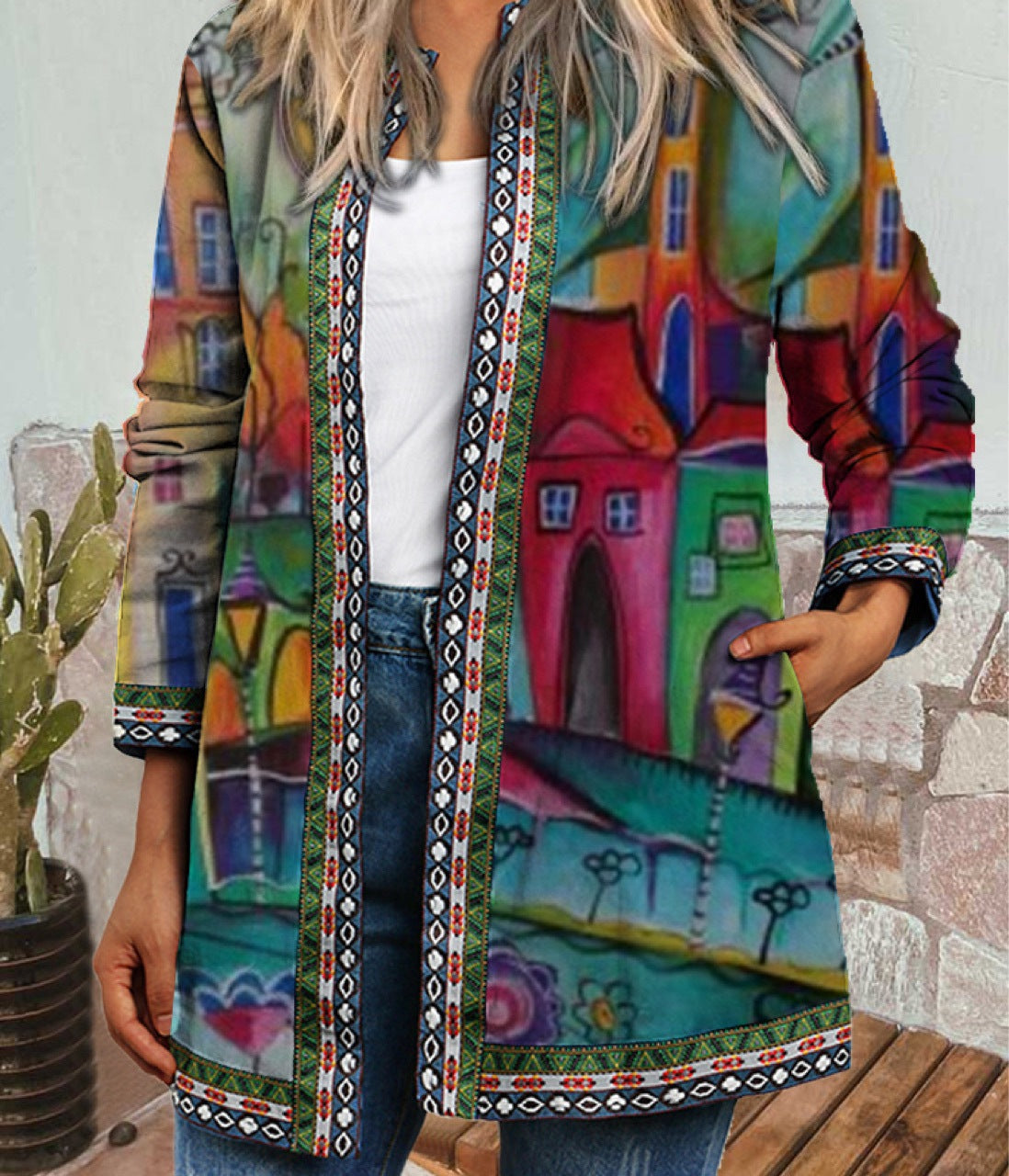 Women's Ethnic Style Floral Print Long Sleeve Jackets