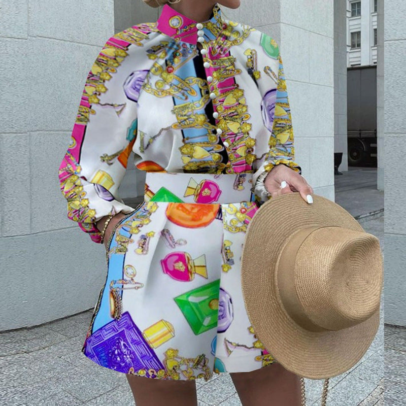 Unique Women's Vacation Printed Long-sleeved Loose Suits