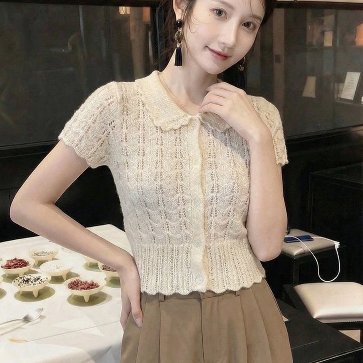 Women's French Style Gentle Peter Pan Collar Sleeve Women's Sweater