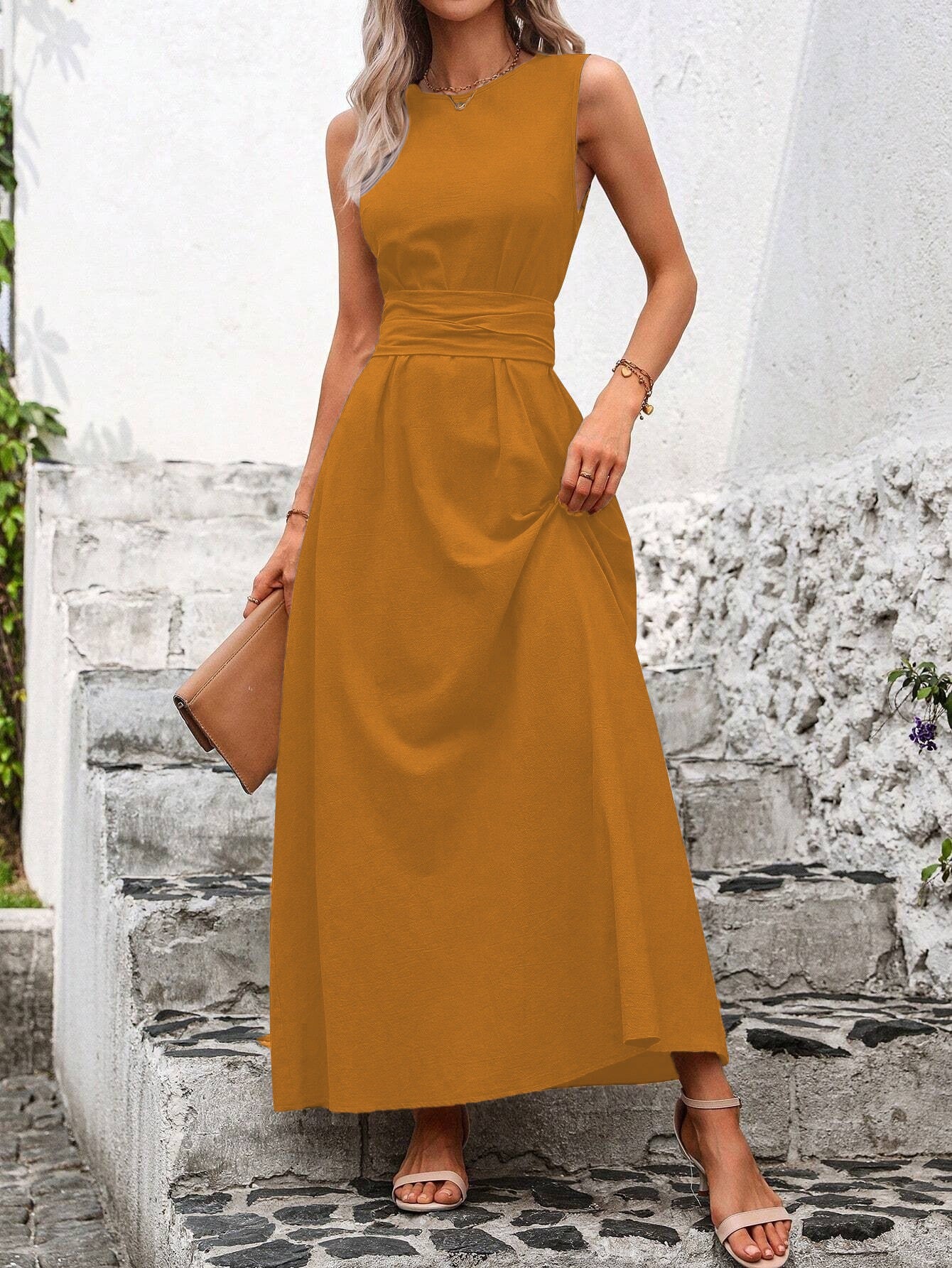 Women's Solid-color Casual With Temperament Long Elegant Dress