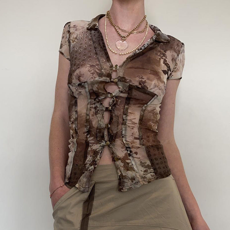 Women's Raglan Sleeve Printed T-shirt Crop Bottoming Round Blouses