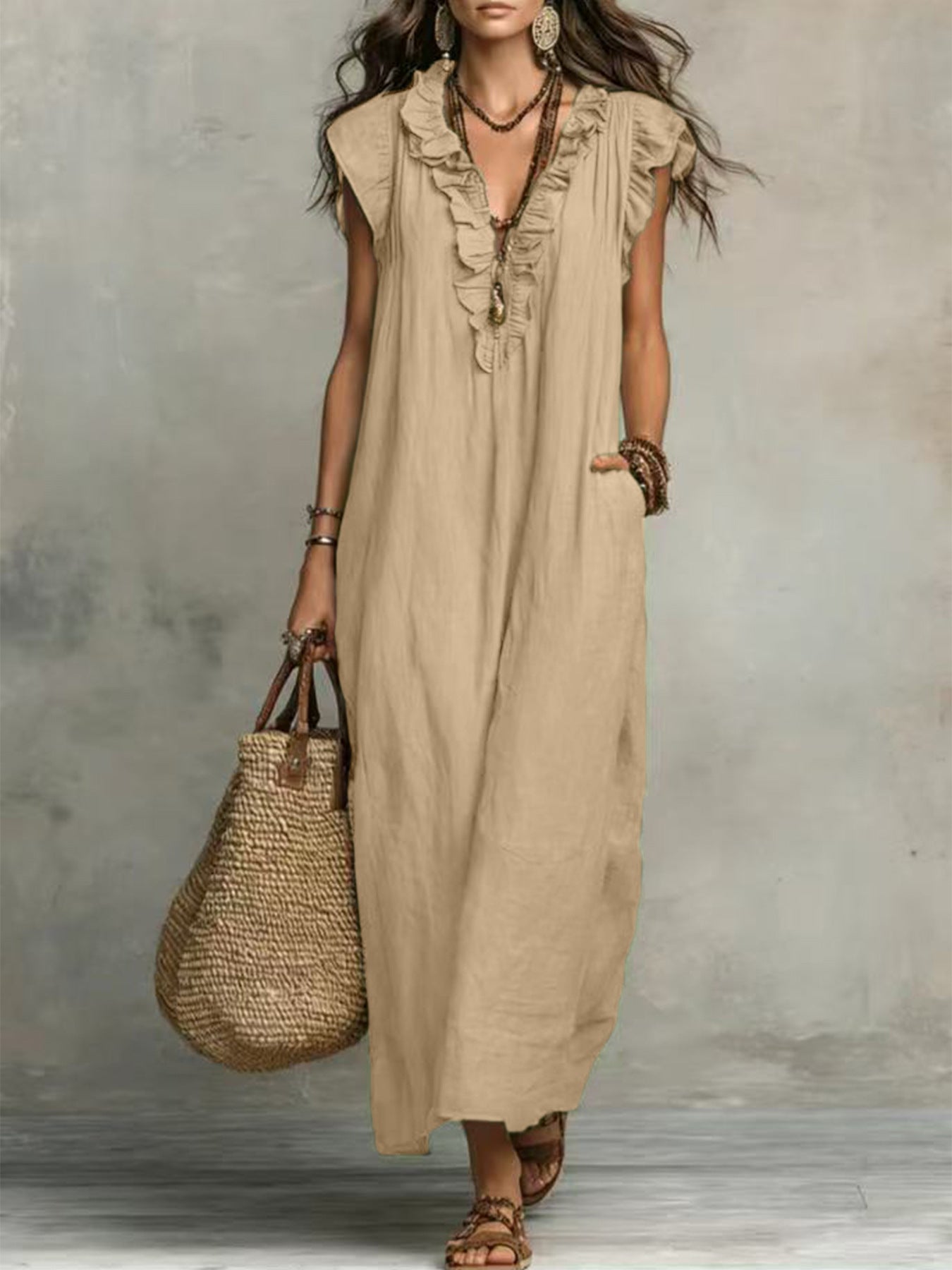 Women's Solid Color Bohemian Flying Sleeves Vacation Dress