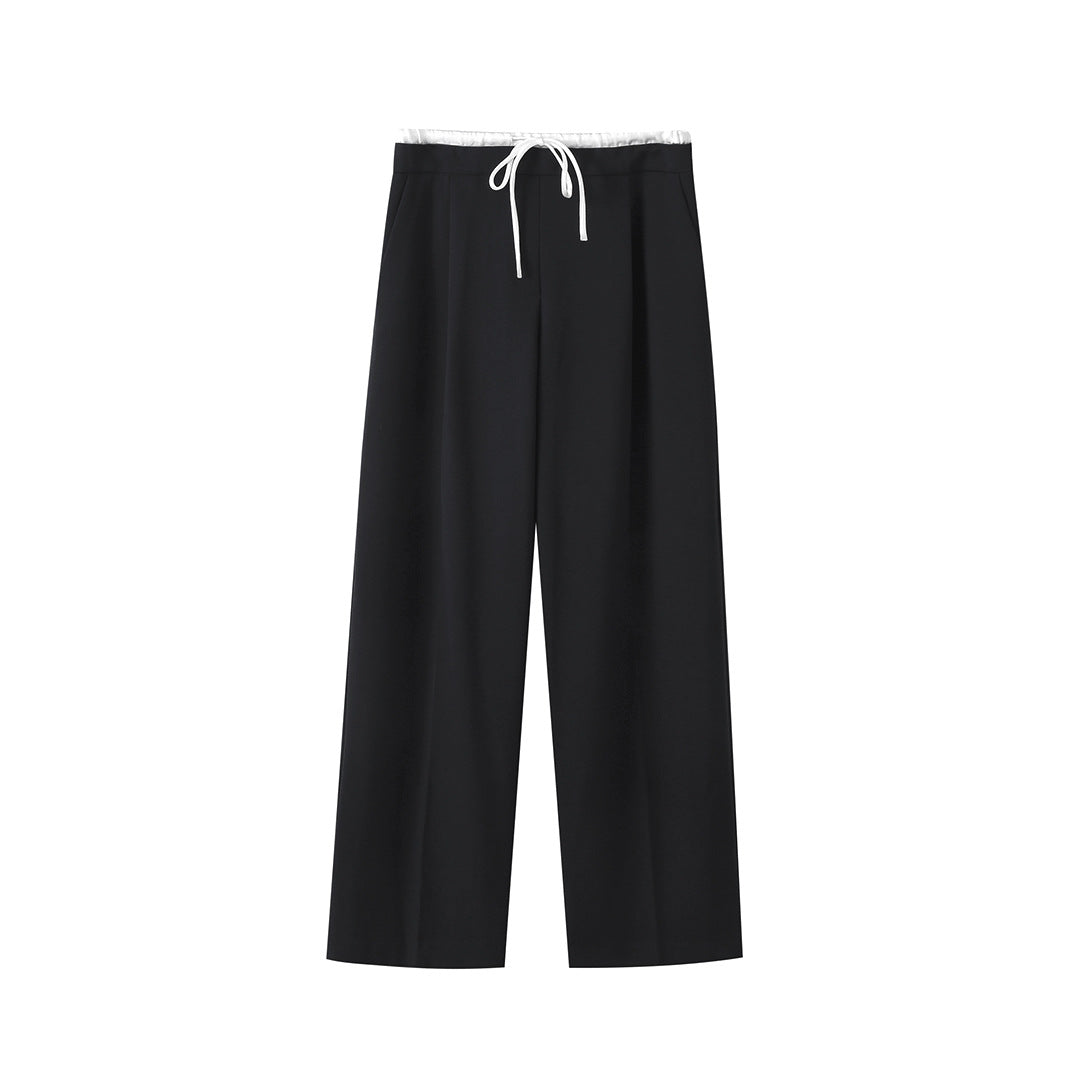 Women's Waist Pleated Wide Trousers Straight Casual Pants
