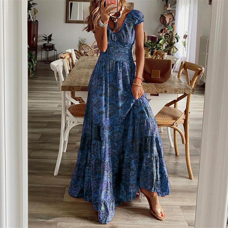 Women's Bohemian Style Long Printed Large Swing Dress
