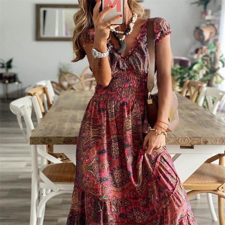 Women's Bohemian Style Long Printed Large Swing Dress