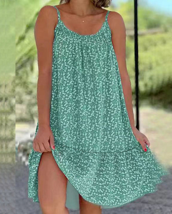 Summer Pastoral Style Large Swing Floral Sleeveless Dress