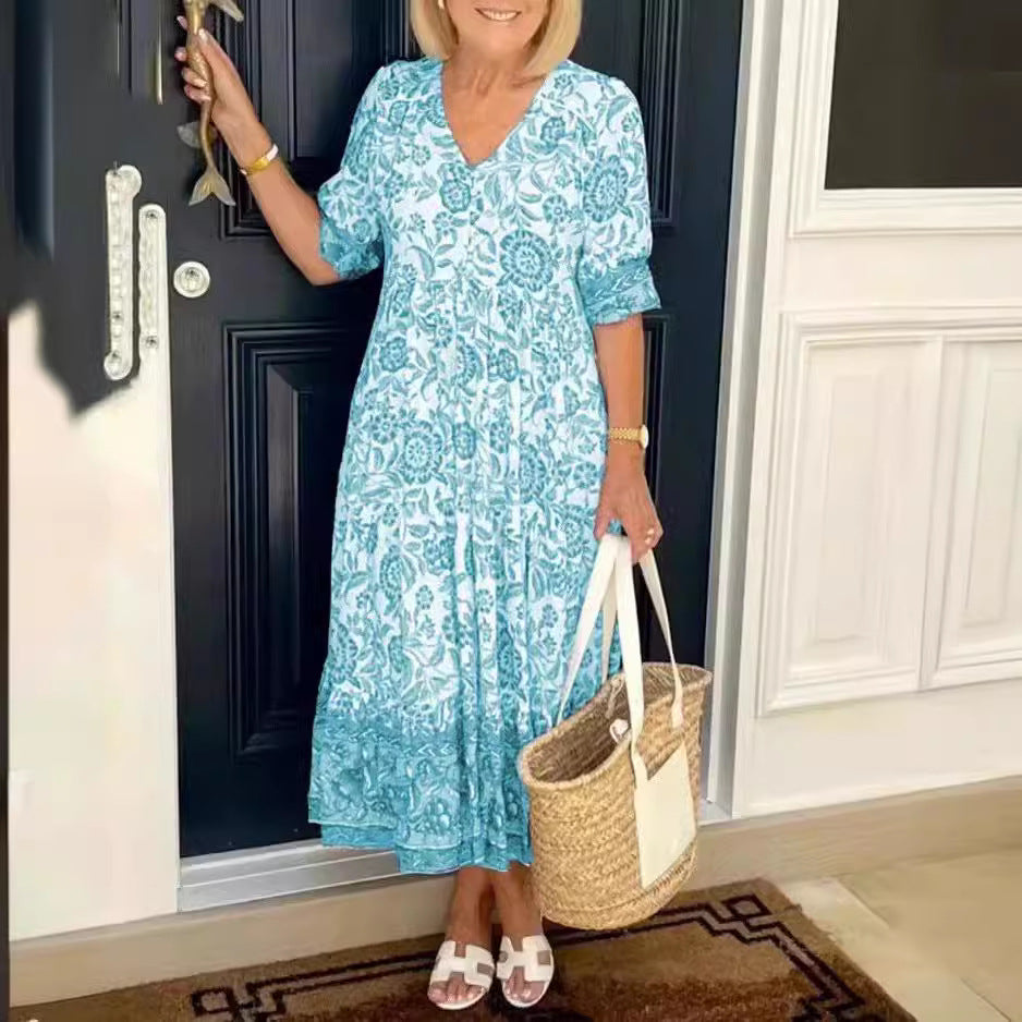 Women's Elegant Long Loose Floral Printed Dress