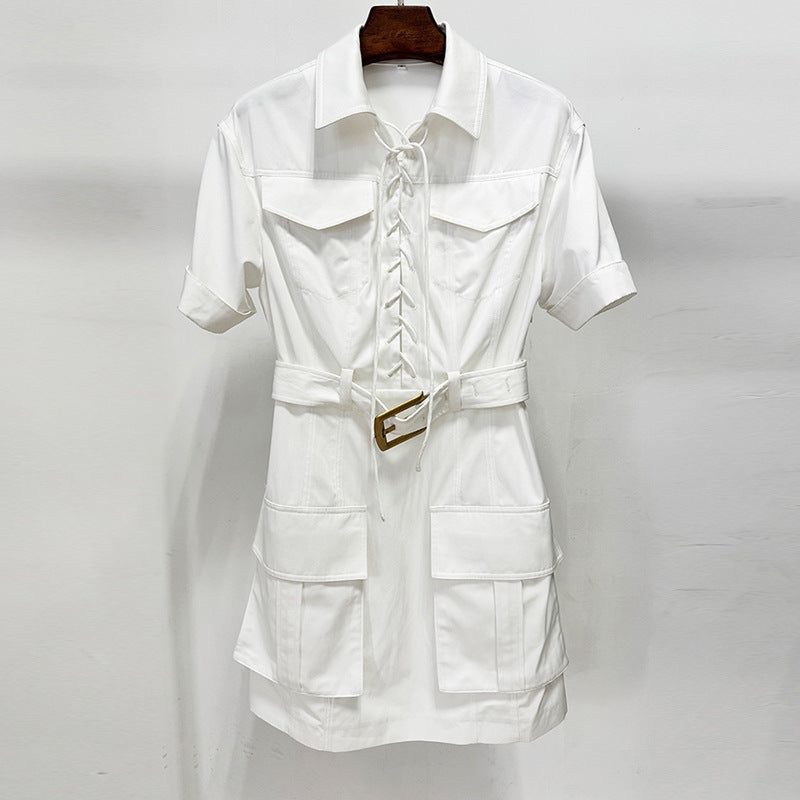 Early Spring Fashion Belt Rope Sleeve Dress