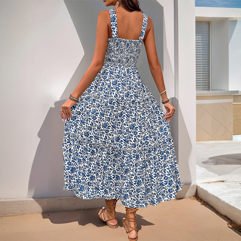 Summer Suspender Long Sleeveless Elastic Waist Dresses