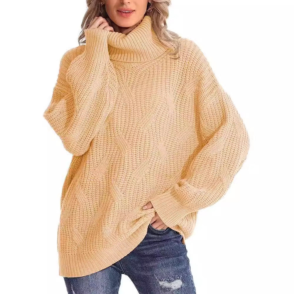 Women's Turtleneck Twisted Knitted Pullover Long Sleeve Sweaters